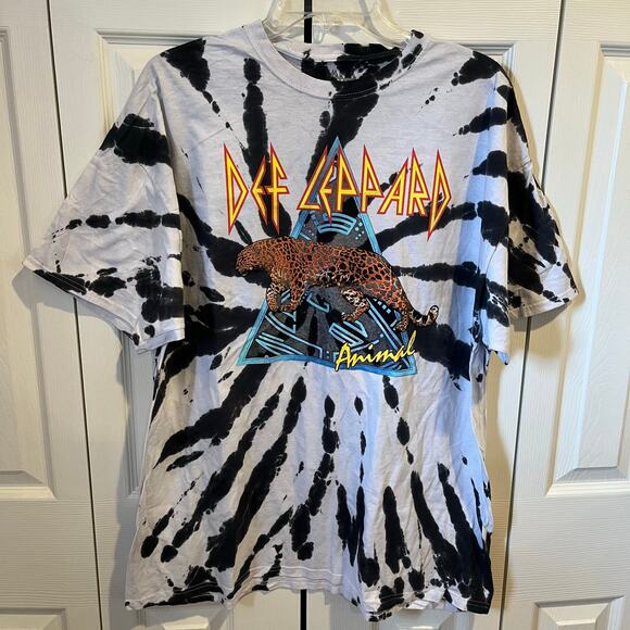 Def Leppard Hysteria Animal Band Tee Bleach Tie Dye Gray White XL NWOT - Picture 1 of 5